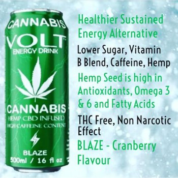 BLA001 - Volt - Blaze - 24 x 500ml x 80
Cranberry flavoured, Hemp Infused, Energy Drink
Great as a Mixer, or Alone